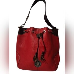 Dooney & Bourke All Weather Red Pebbled Leather Large Bucket Bag